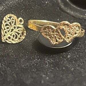 10K Gold Heart Ring and Pendant Set